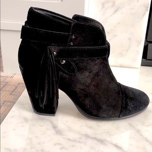 RAG & BONE “Harrow” Black Suede Fringe Ankle Western Booties